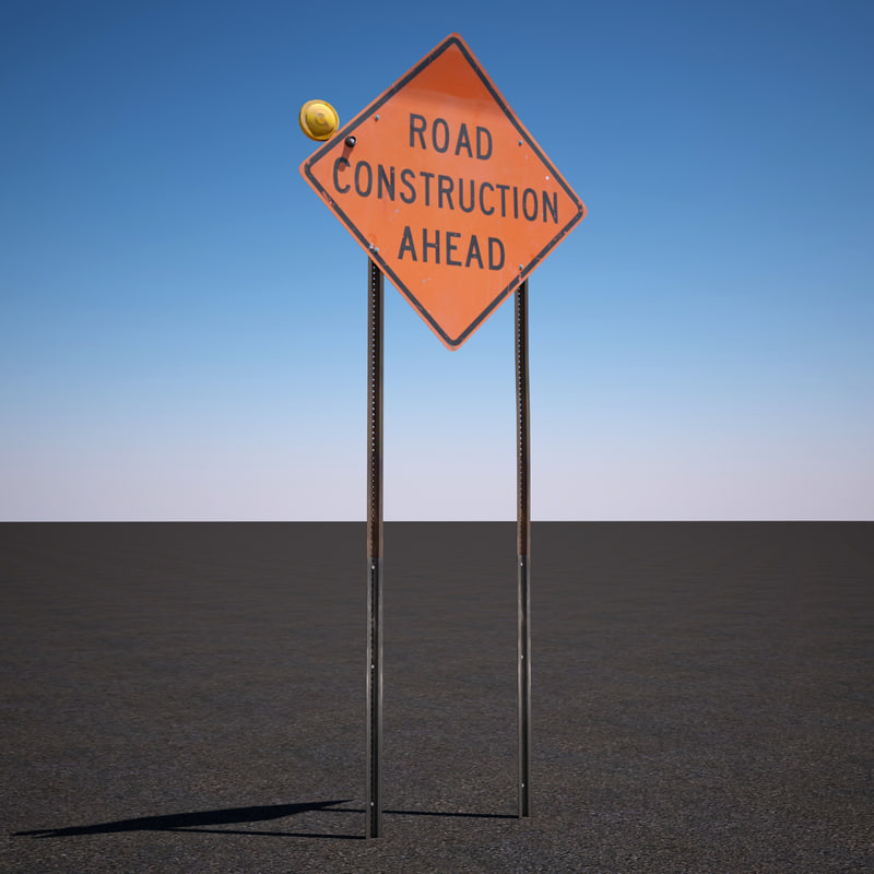 3d model road construction ahead sign