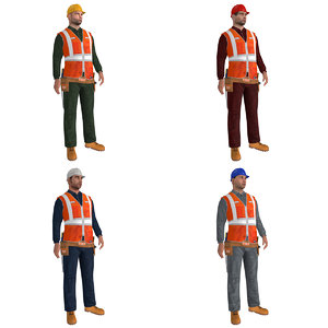 3d pack rigged worker biped man