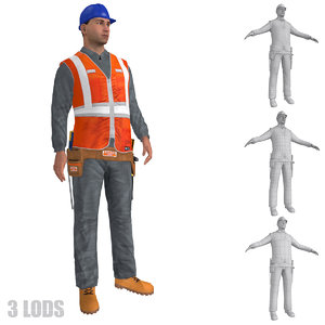 rigged worker lods s 3d max