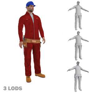 rigged worker lods biped man 3d max