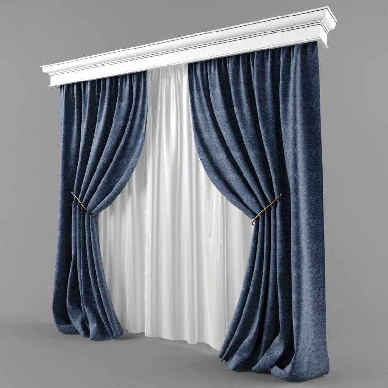 Curtains Blinds Modern Style 3d Max, Curtains With Blinds