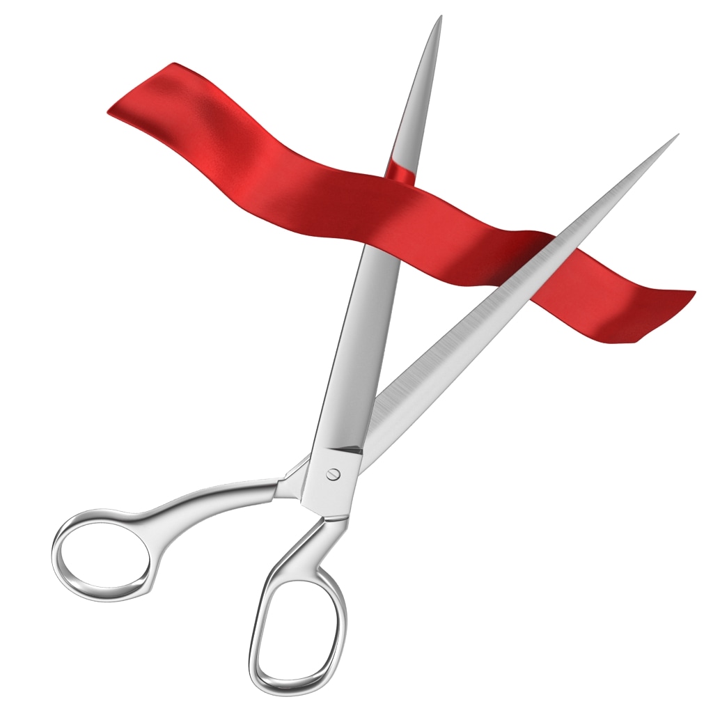 3ds scissors cutting red tape