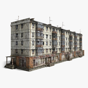 3ds max abandoned 5-storey panel house