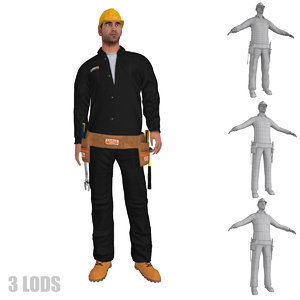 3d model rigged worker lods s