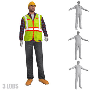 3d model rigged worker lods s