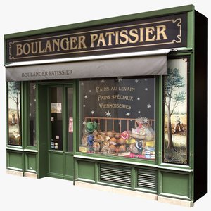 3d model typical paris shop facade