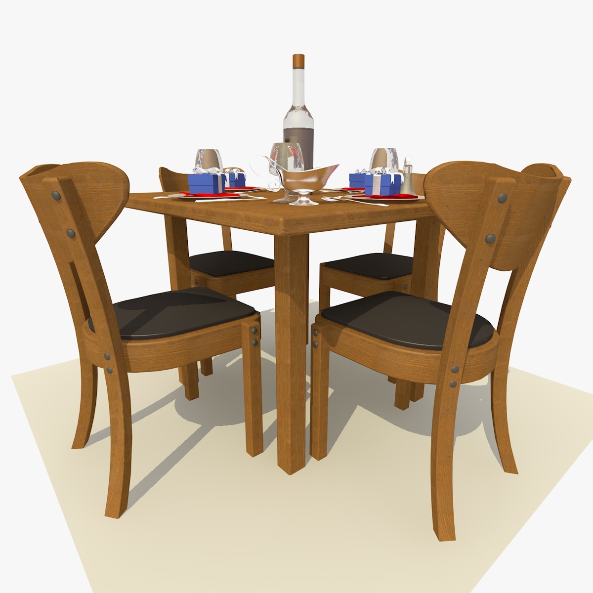 Oak Square Restaurant Dining Table 3d Model