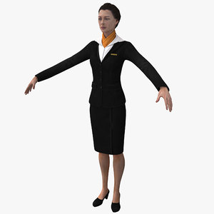 female flight attendant rigged 3d model