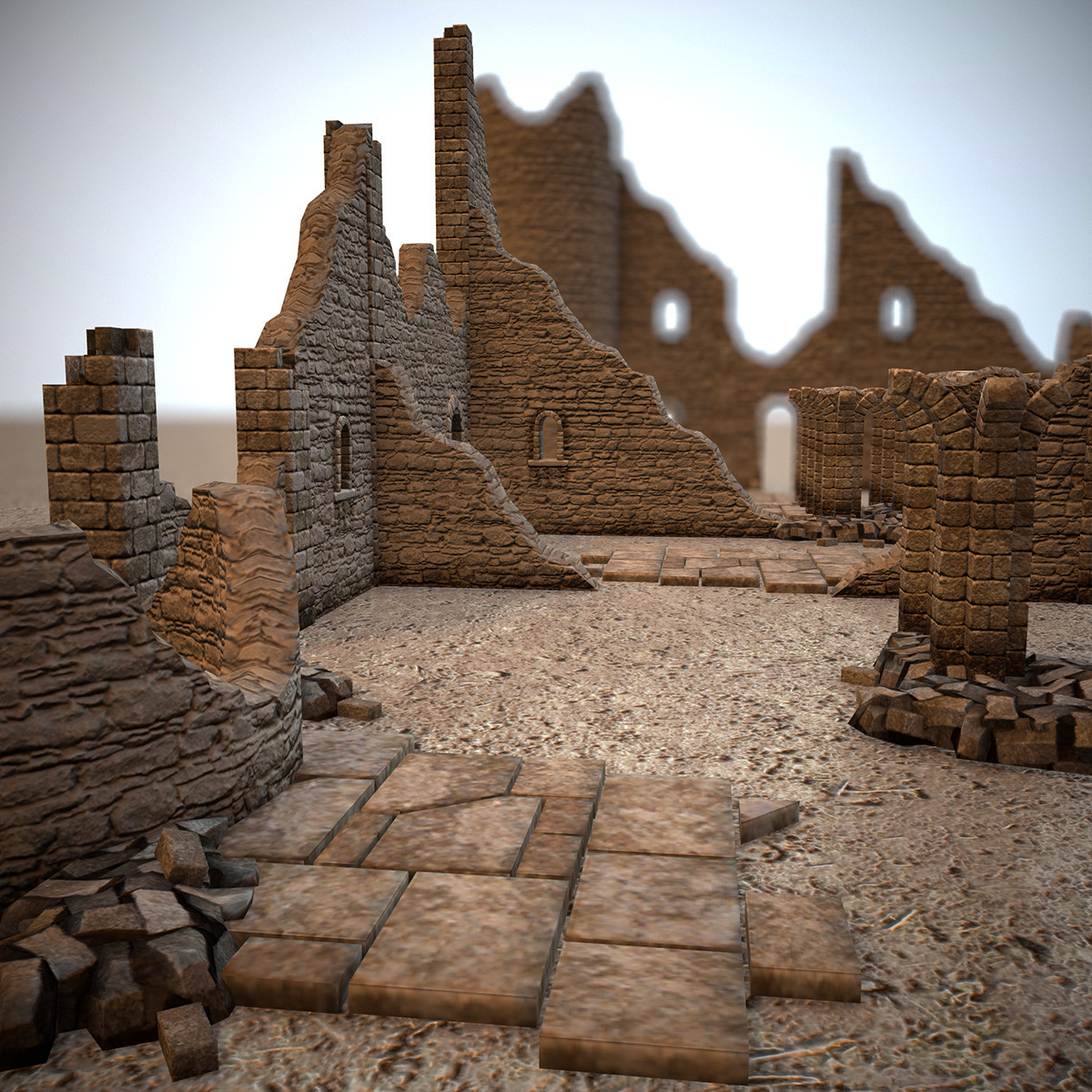 3d modular castle ruins