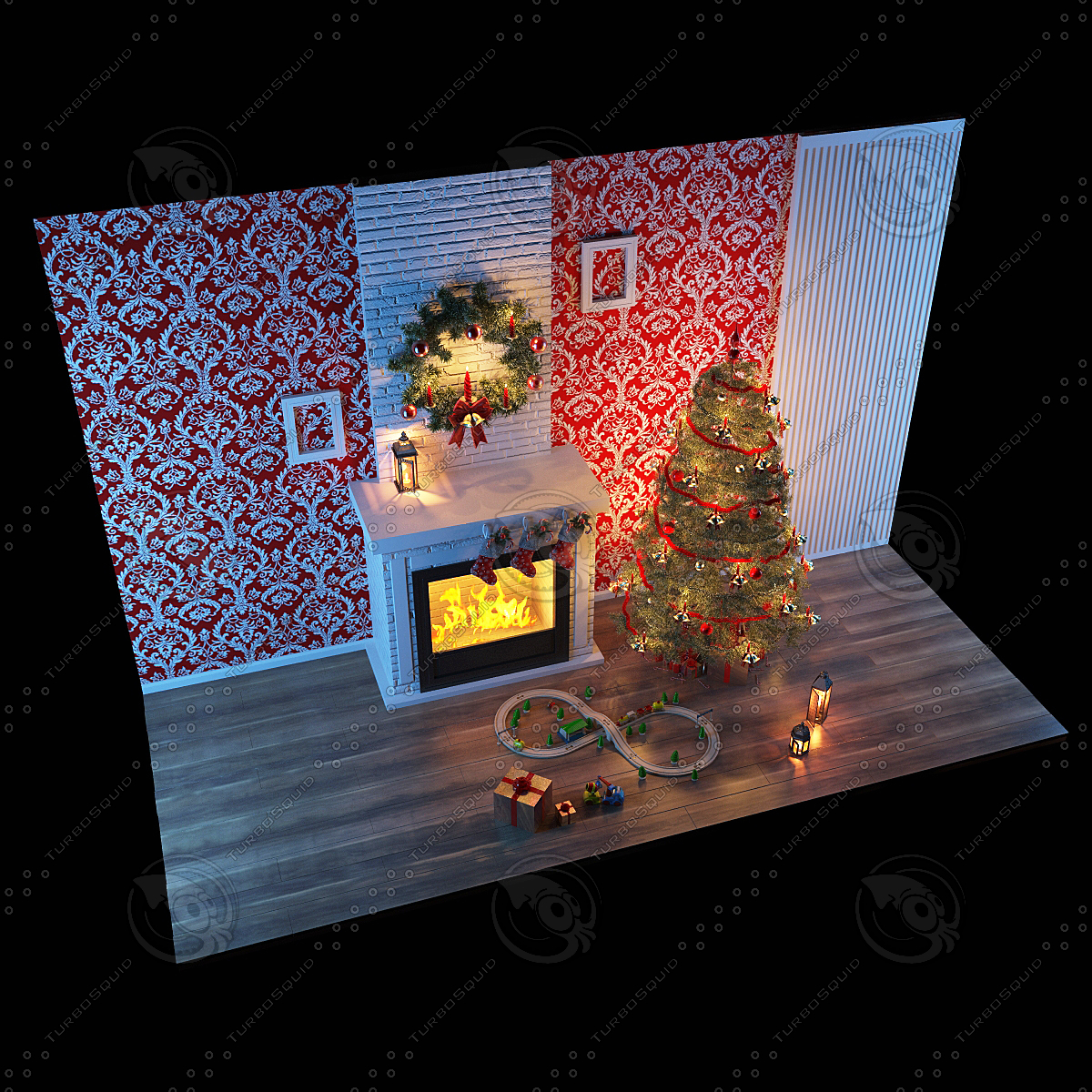 3d model christmas fireplace