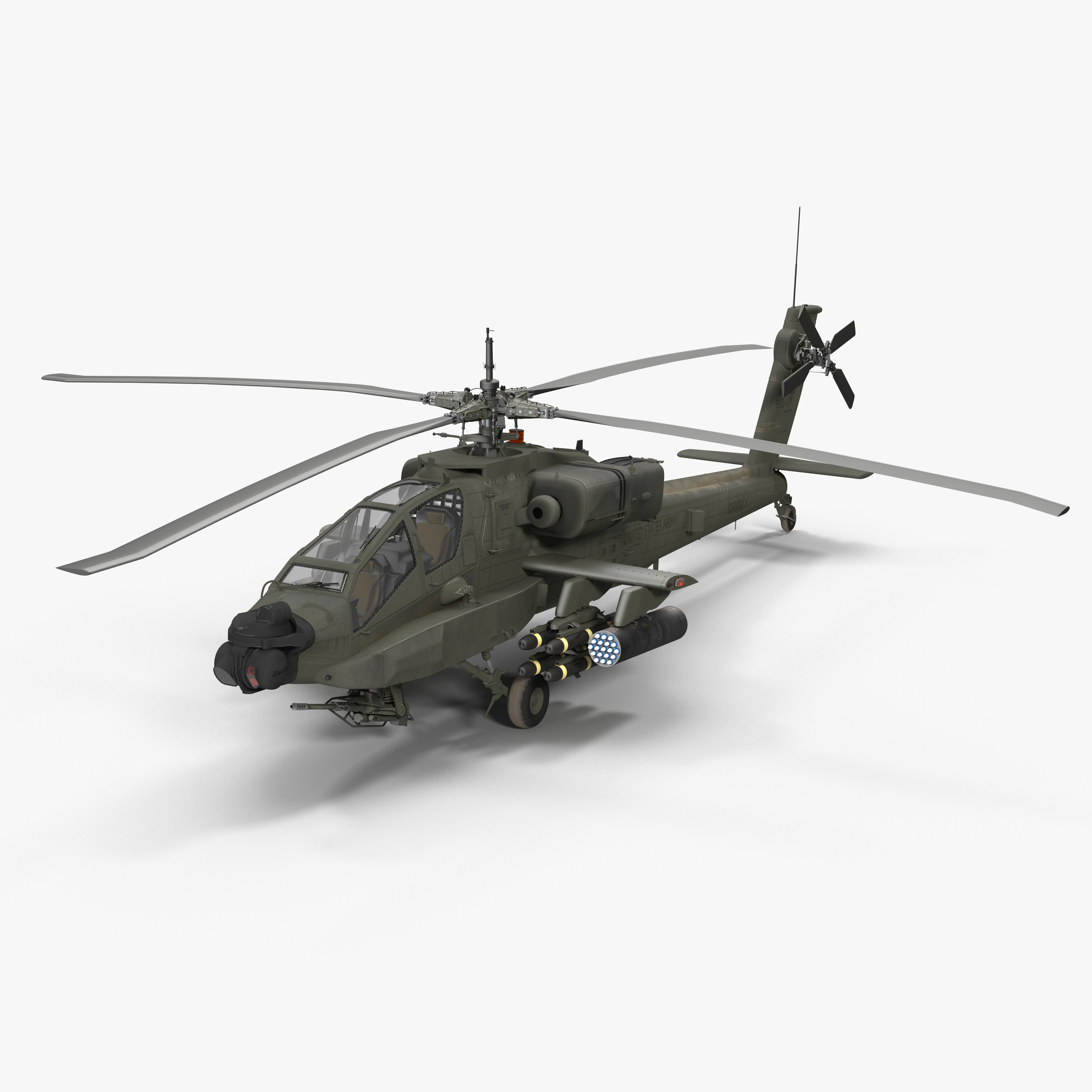 3d ah64a apache helicopter green model