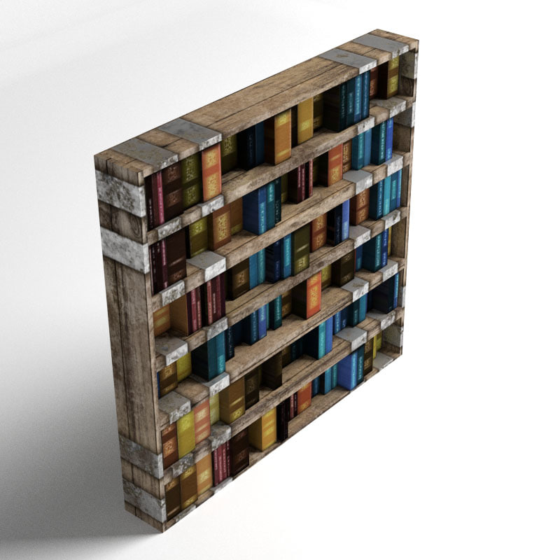 3d old bookshelf books