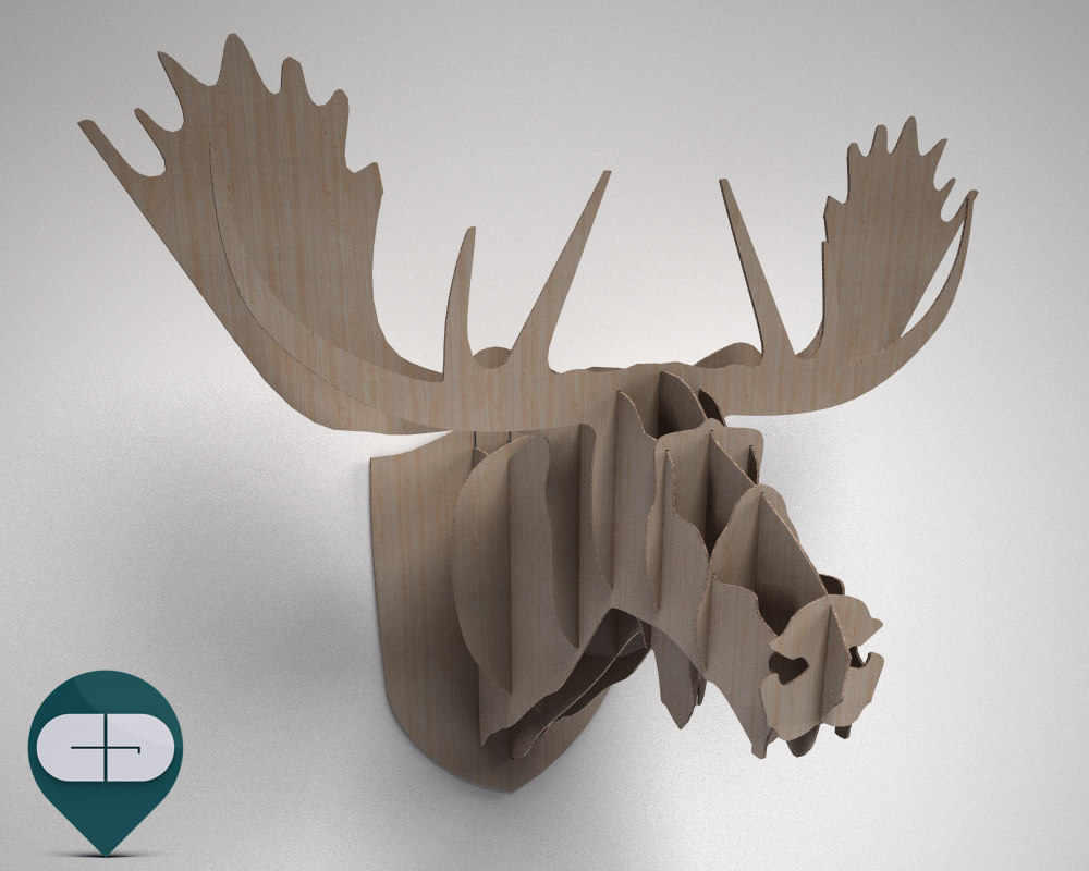 3d wooden moose head model