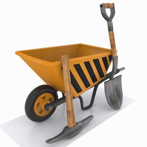 wheelbarrow pickaxe shovel 3d model