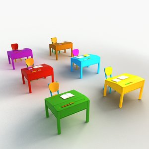 3d model cartoon desks chair