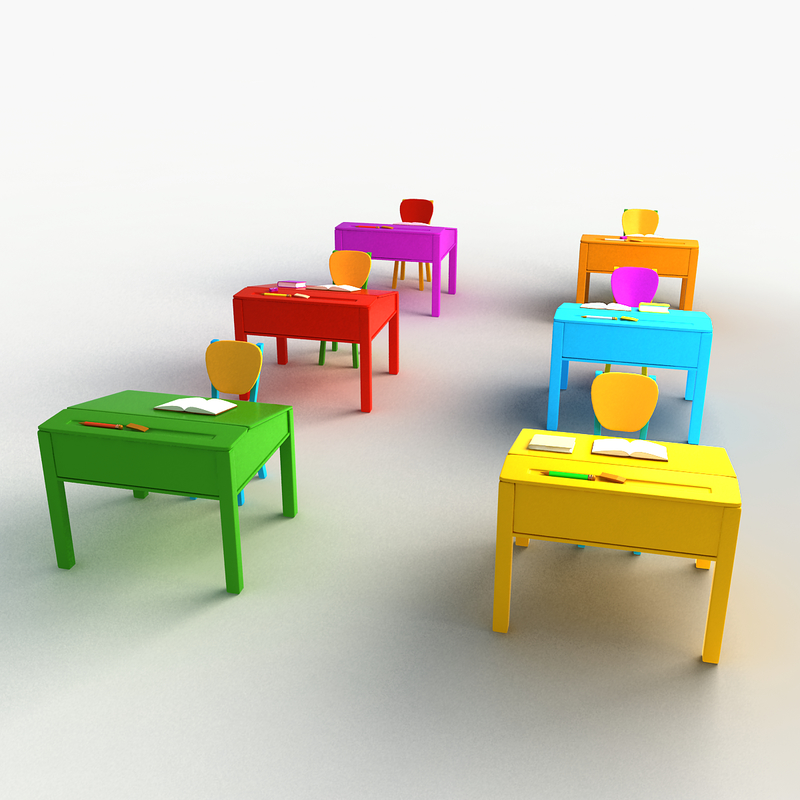 3d model cartoon desks chair