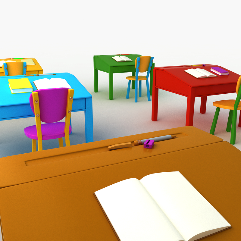 3d model cartoon desks chair