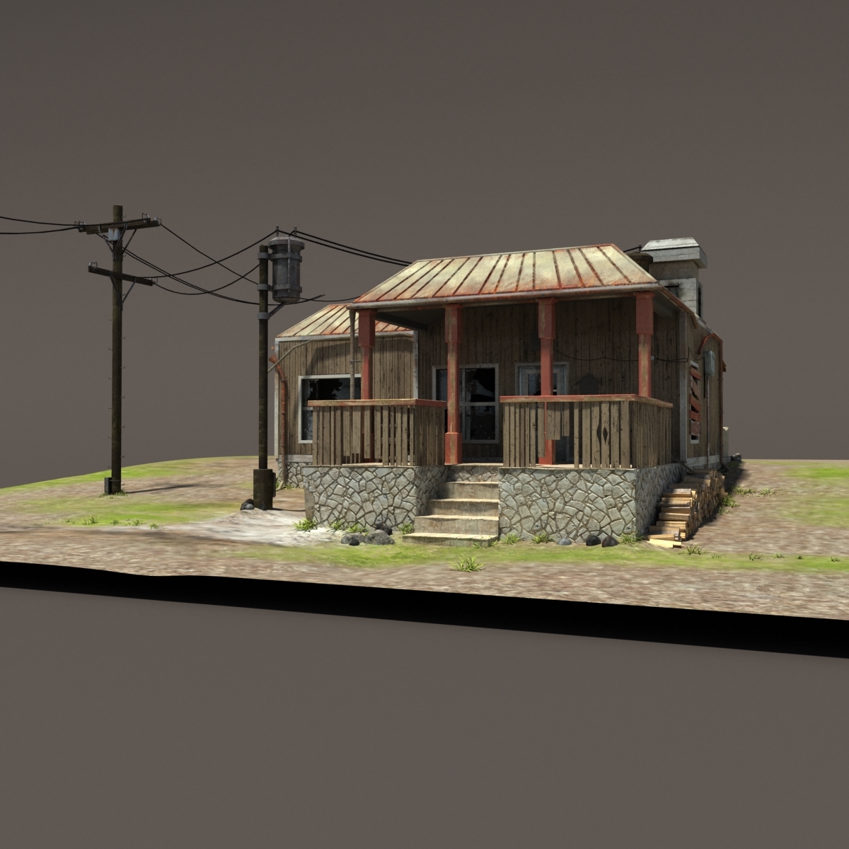 3d obj old post apocalyptic house