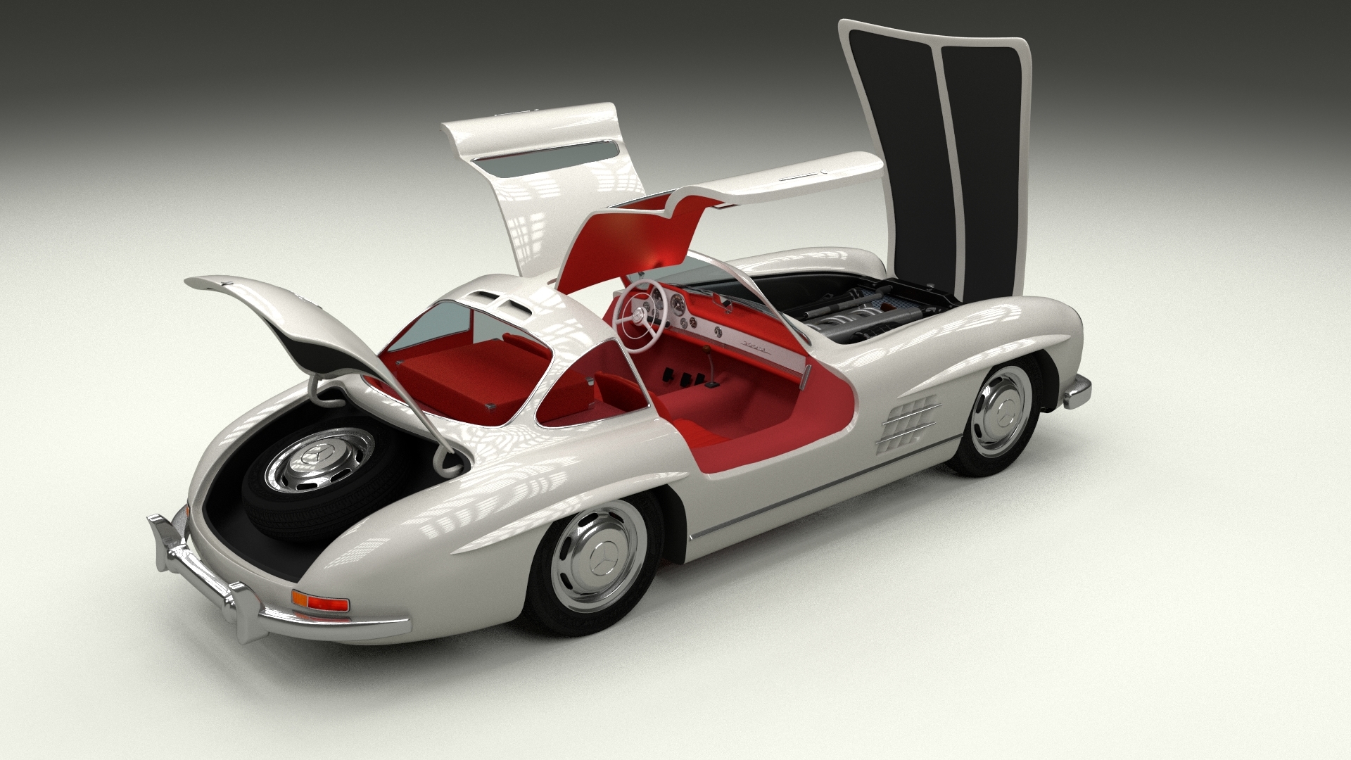 rigged mercedes 300sl gullwing 3d model