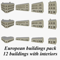 European buildings collection with interiors textured