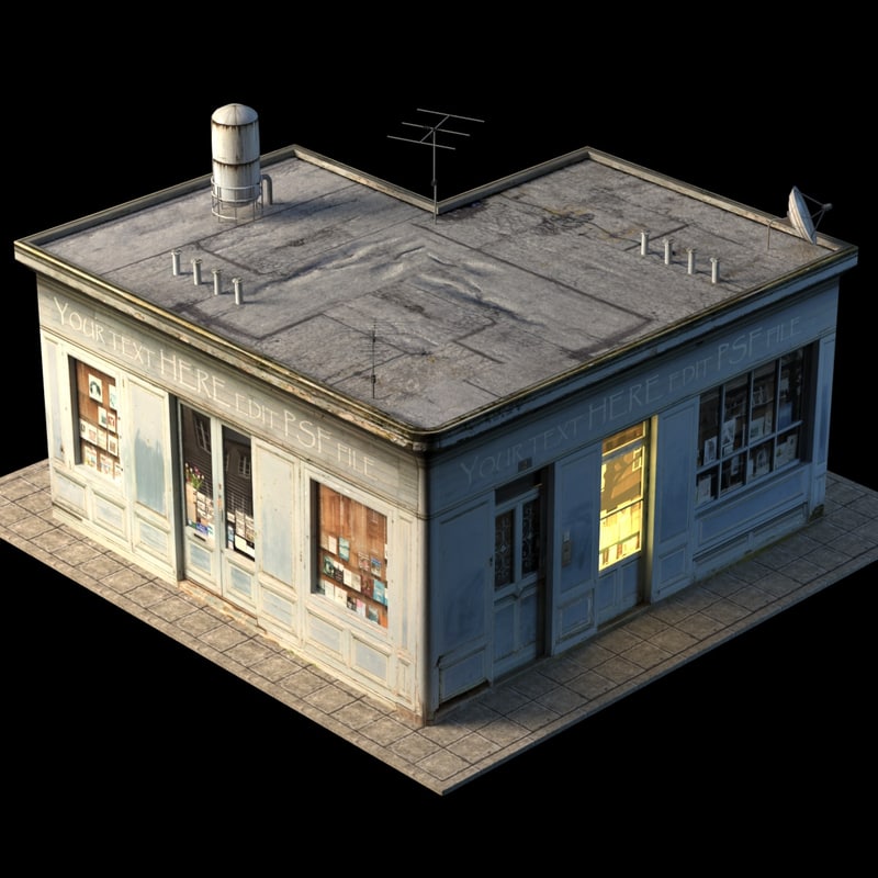 3d model small store building roof