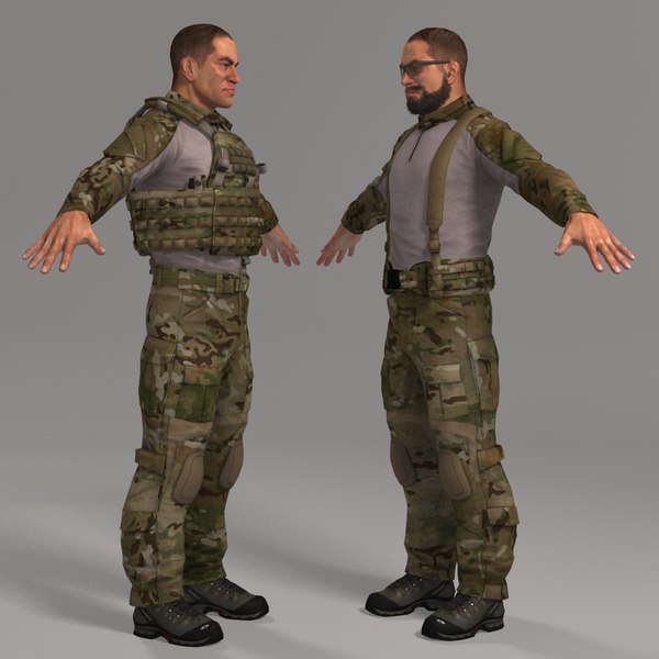 military male soldier set 3d model