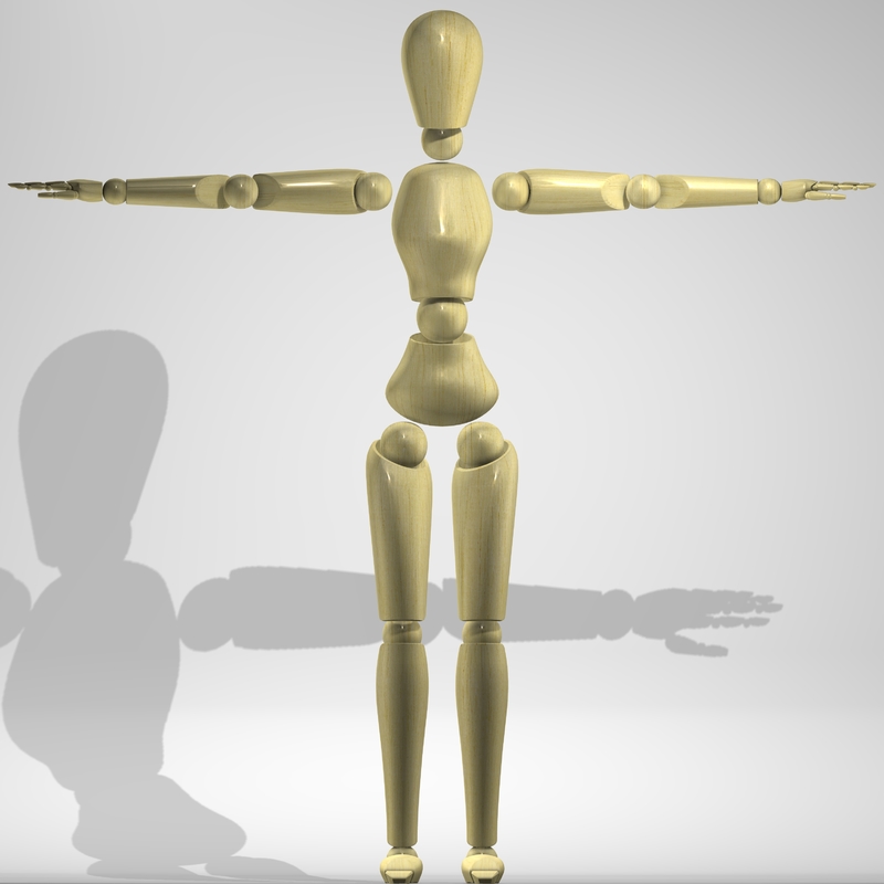 rigged wooden mannequin character female 3d obj