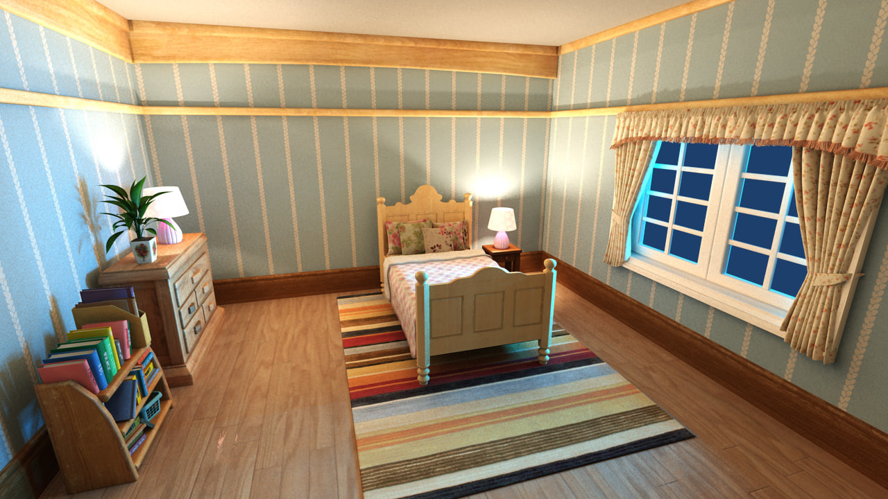 3d model cartoon bedroom scene