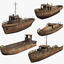 3d set rusty boats