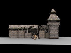 ruined wall destroyed 3d model
