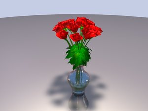 3d glass vase red roses