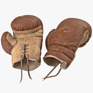3d old leather boxing glove
