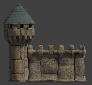 castle stone wall tower 3d model