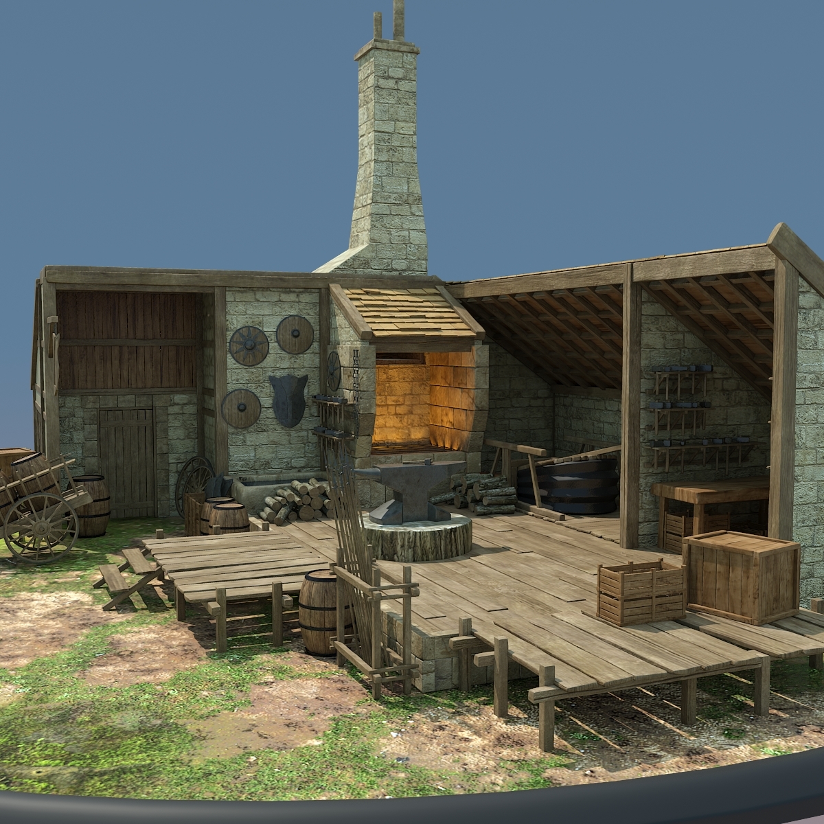 medieval blacksmith house obj