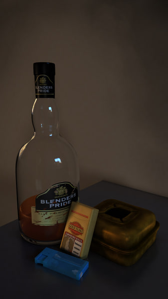 ウイスキーボトル 灰皿 ガスライタータバコのパケット3dモデル Turbosquid