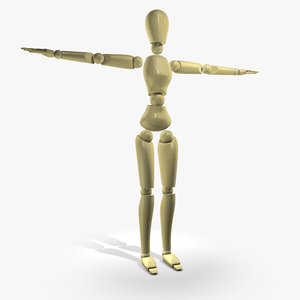 rigged wooden mannequin character female 3d obj