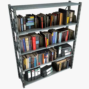 metal shelving unit books 3d model
