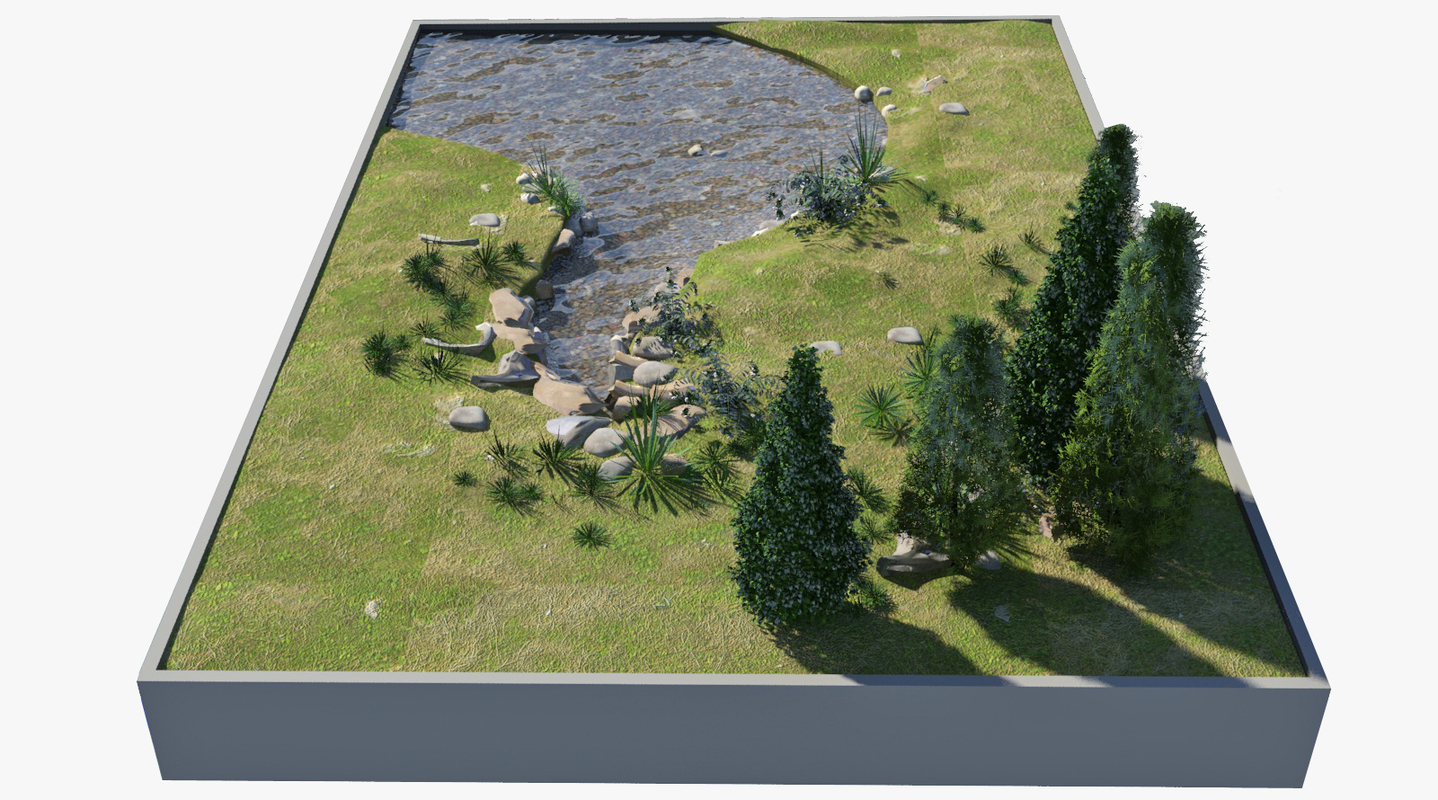 Pond Landscape Land 3d Model