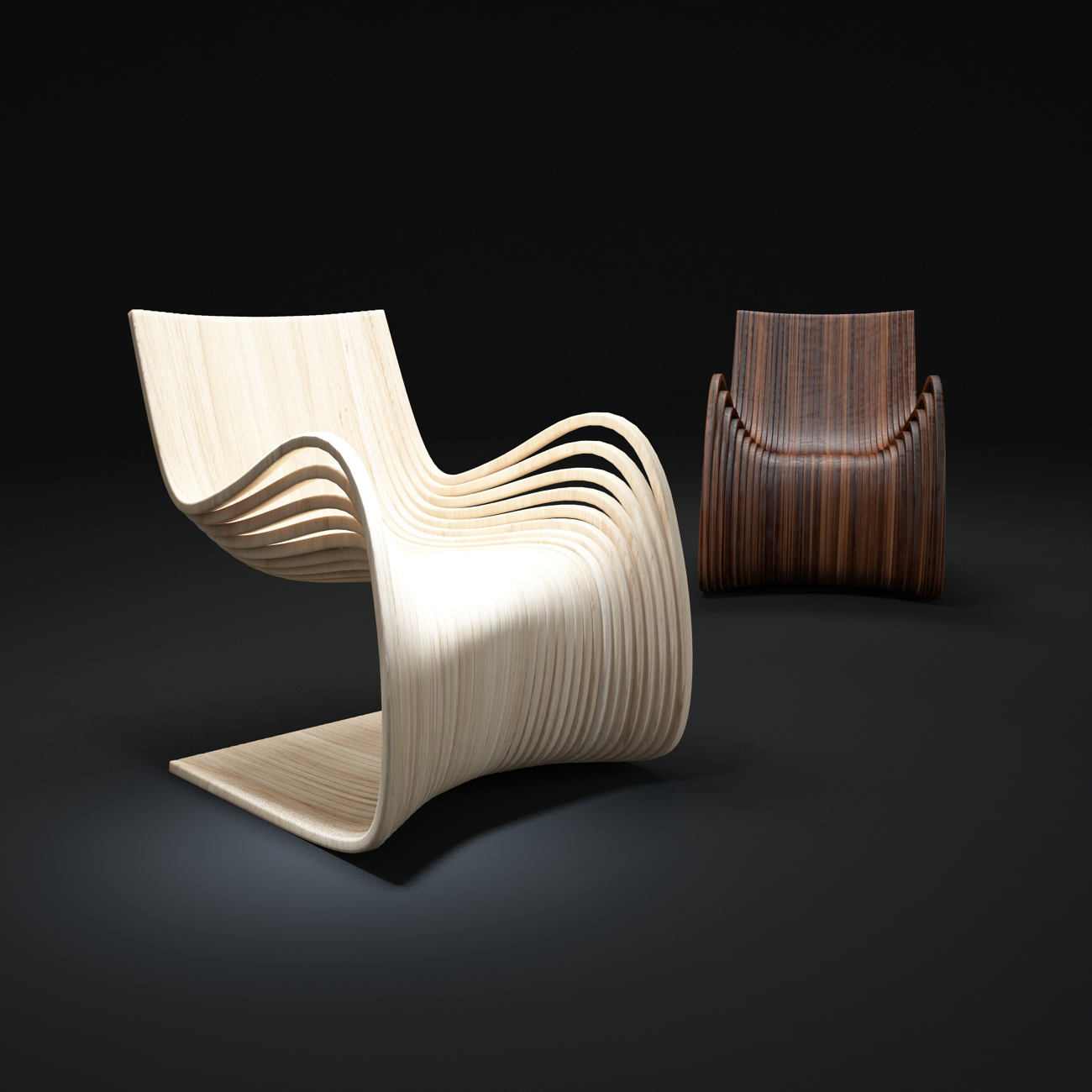 3ds Max Wooden Curved Chairs 6844