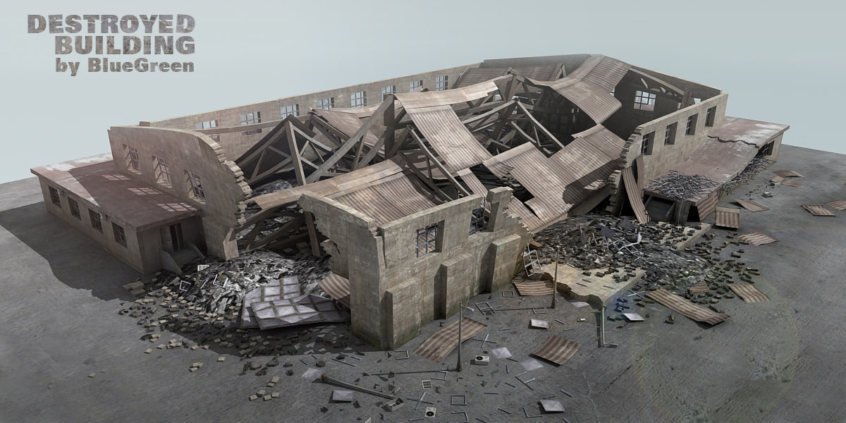 destroyed building diorama