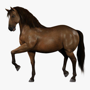 horse brown rigged fur model
