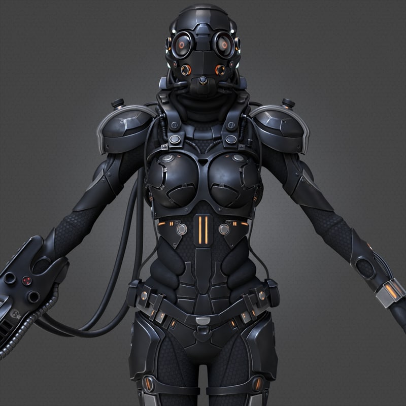 3d Model Of Female Cyborg