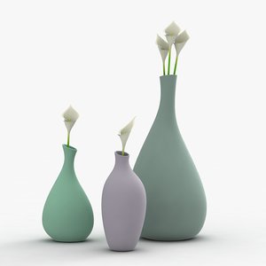 3d model modern vases flowers