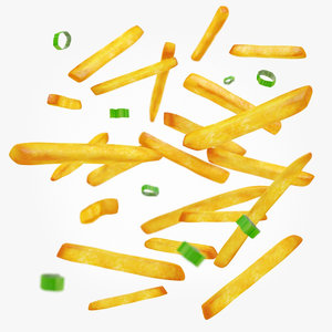french fries green onions 3d max
