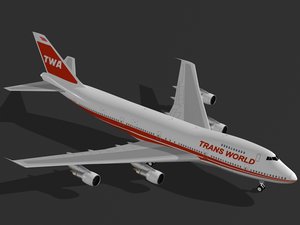 3d commercial airplane b 747-200 model