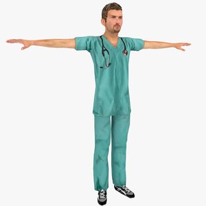 realistic male nurse rigged 3d obj