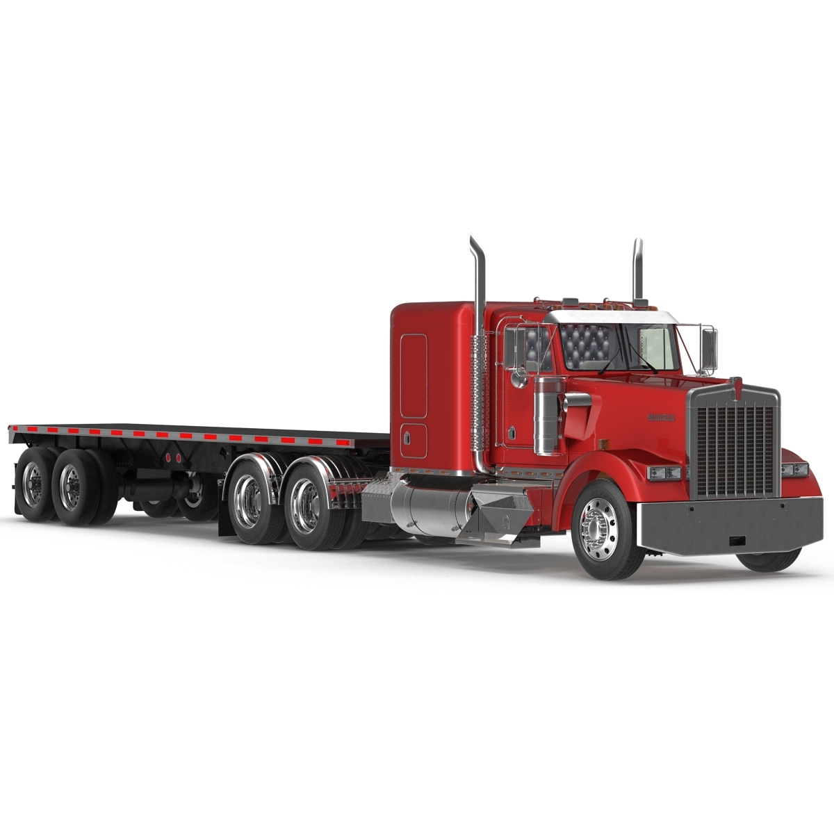 卡车kenworth w900和平板拖车3d模型3d模型