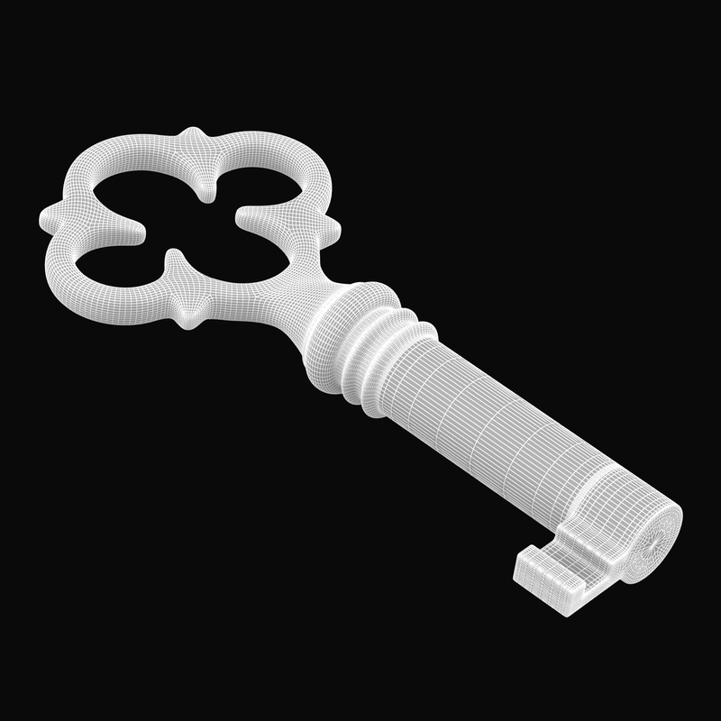 old key golden 3d dxf