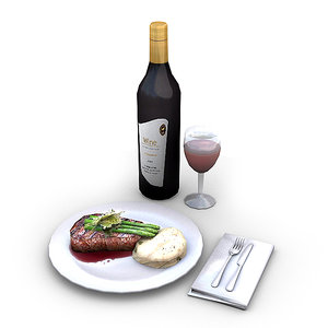 meal glass wine 3d model