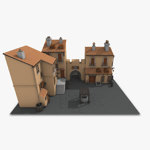 cartoon old town architectural 3d model